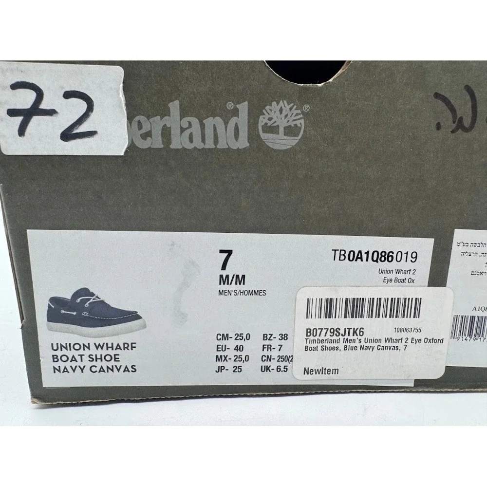 Timberland Union Wharf 2-Eye Boat Shoe Mens 7 Navy Canvas Deck Shoe TB0A1Q86019